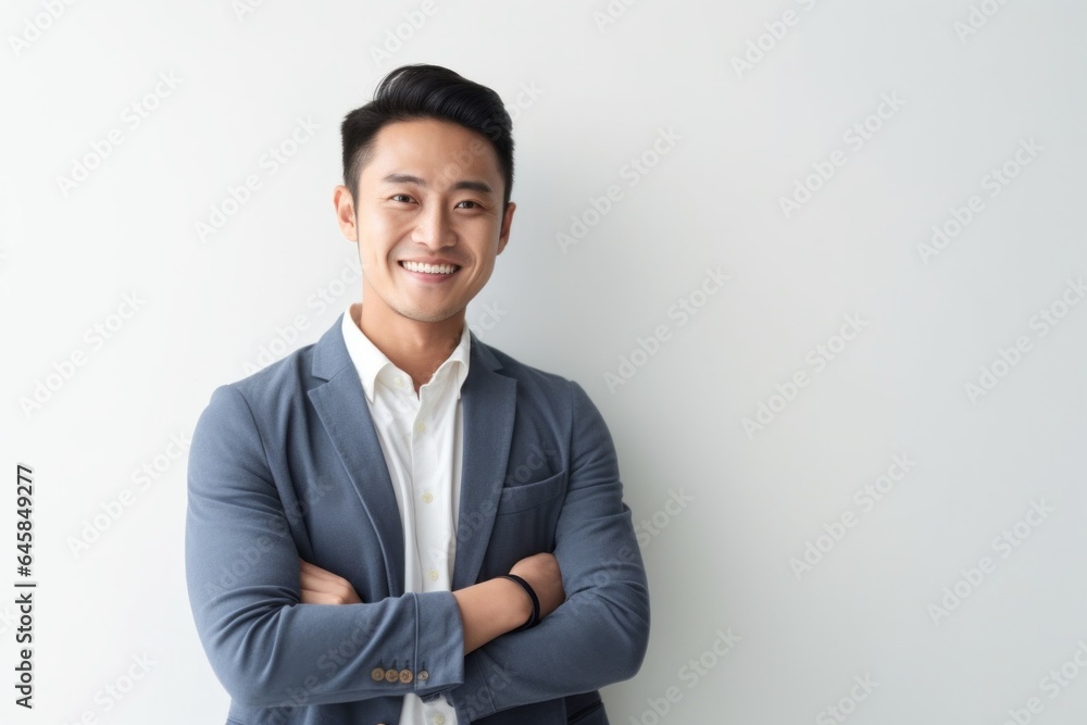 Medium shot portrait photography of a Vietnamese man in his 30s against a white background Medium shot portrait photography of a Vietnamese man in his 30s against a white background