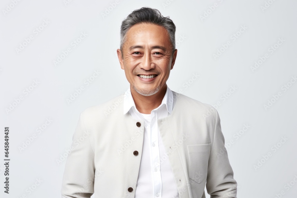 Medium shot portrait photography of a Vietnamese man in his 50s against a white background Medium shot portrait photography of a Vietnamese man in his 50s against a white background