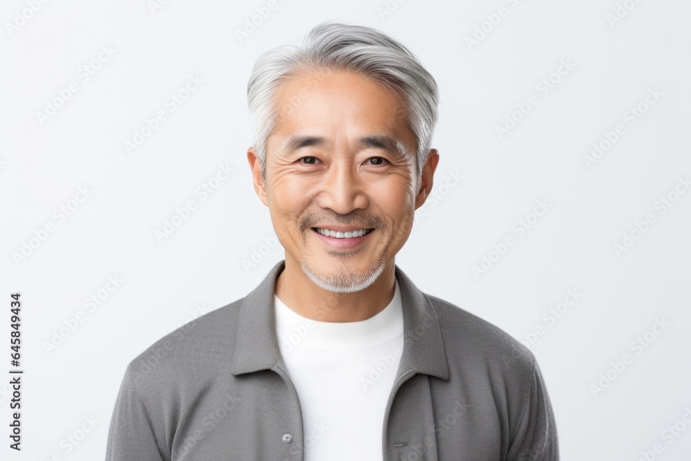 Portrait photography of a Vietnamese man in his 50s against a white background Portrait photography of a Vietnamese man in his 50s against a white background