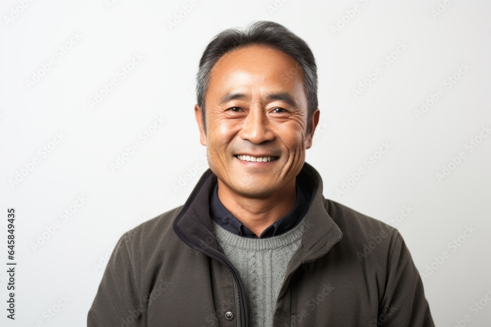 Portrait photography of a Vietnamese man in his 50s against a white background Portrait photography of a Vietnamese man in his 50s against a white background