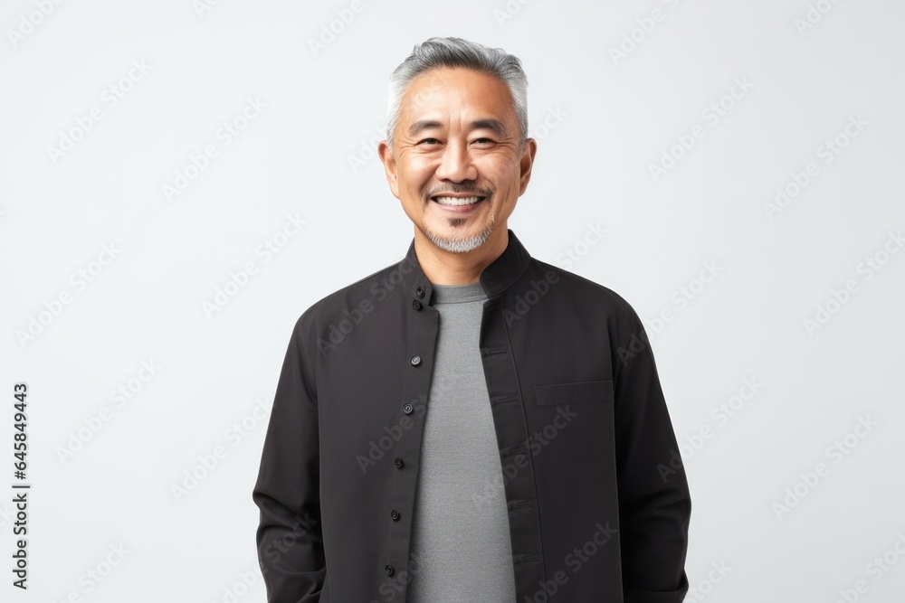 Portrait photography of a Vietnamese man in his 50s against a white background Portrait photography of a Vietnamese man in his 50s against a white background