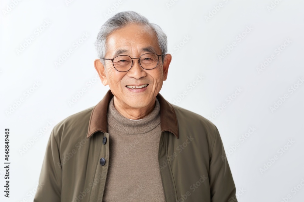 Medium shot portrait photography of a Vietnamese man in his 70s against a white background Medium shot portrait photography of a Vietnamese man in his 70s against a white background