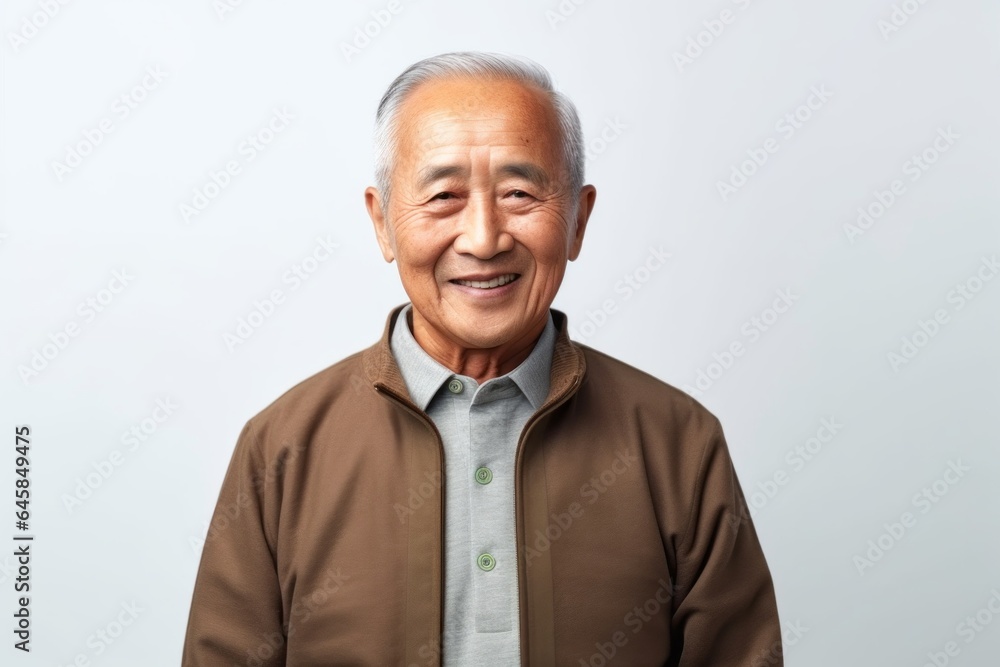 Medium shot portrait photography of a Vietnamese man in his 70s against a white background Medium shot portrait photography of a Vietnamese man in his 70s against a white background