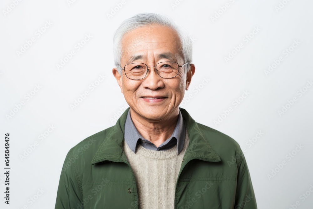 Medium shot portrait photography of a Vietnamese man in his 80s against a white background Medium shot portrait photography of a Vietnamese man in his 80s against a white background
