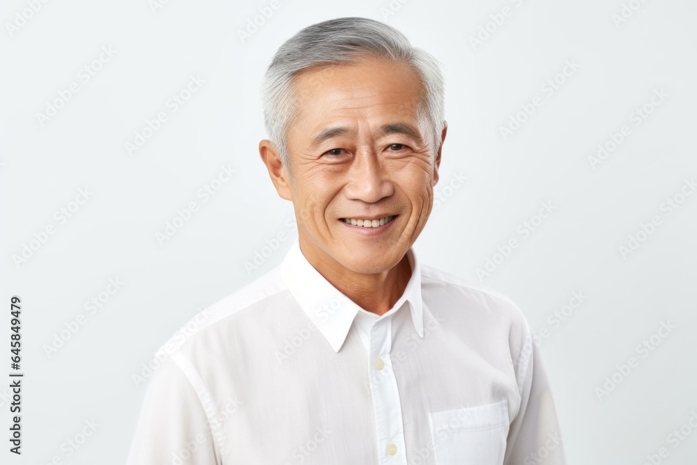 Medium shot portrait photography of a Vietnamese man in his 70s against a white background Medium shot portrait photography of a Vietnamese man in his 70s against a white background