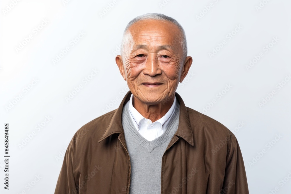 Medium shot portrait photography of a Vietnamese man in his 80s against a white background Medium shot portrait photography of a Vietnamese man in his 80s against a white background