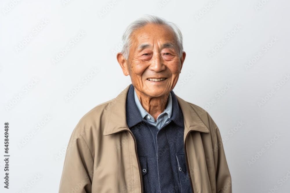 Portrait photography of a Vietnamese man in his 90s against a white background Portrait photography of a Vietnamese man in his 90s against a white background