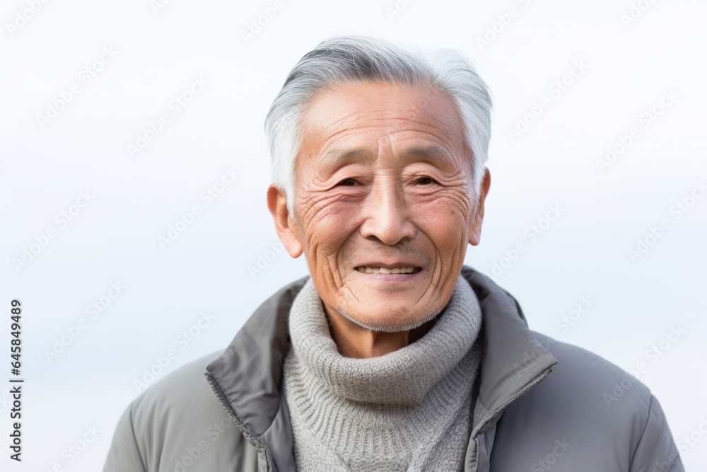 Portrait photography of a Vietnamese man in his 90s against a white background