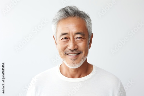 Medium shot portrait photography of a Vietnamese man in his 50s against a white background