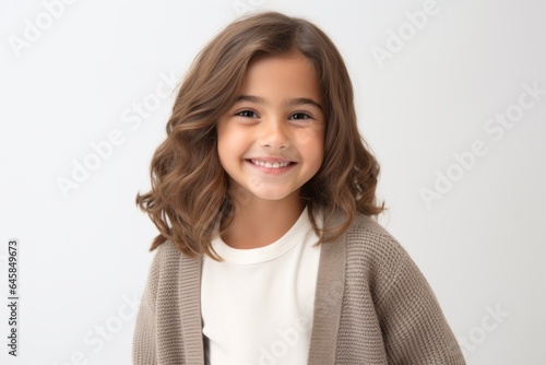 Group portrait photography of a French child female against a white background photo