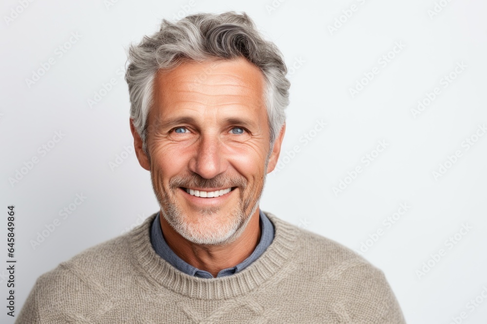 Portrait photography of a French man in his 50s against a white background Portrait photography of a French man in his 50s against a white background