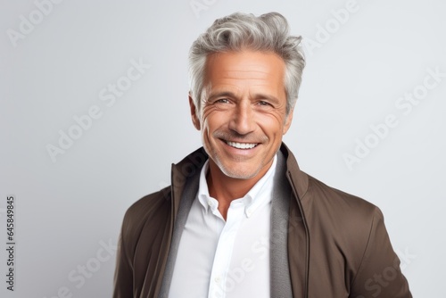 Portrait photography of a French man in his 50s against a white background © Anne Schaum
