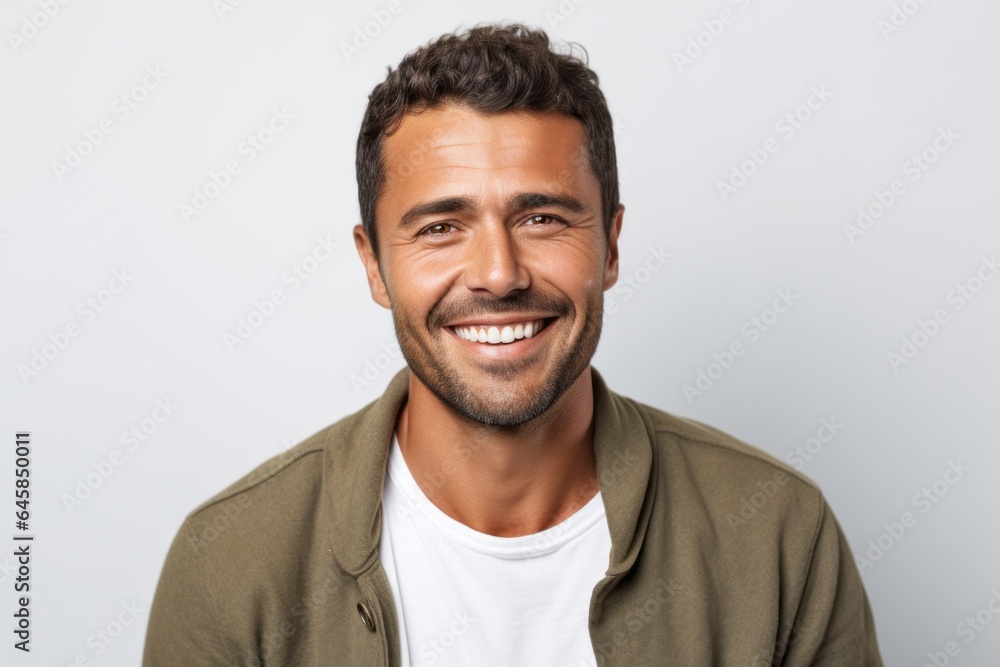 Lifestyle portrait photography of a Colombian man in his 30s against a white background Lifestyle portrait photography of a Colombian man in his 30s against a white background