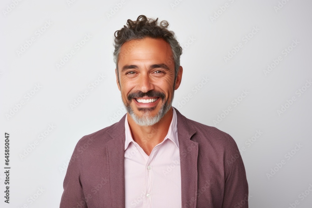 Medium shot portrait photography of a Colombian man in his 40s against a white background Medium shot portrait photography of a Colombian man in his 40s against a white background