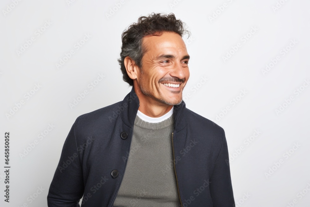 Portrait photography of a Colombian man in his 40s against a white background Portrait photography of a Colombian man in his 40s against a white background