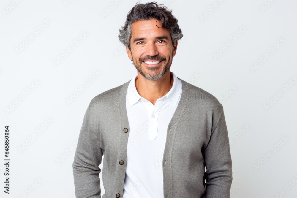 Portrait photography of a Colombian man in his 40s against a white background Portrait photography of a Colombian man in his 40s against a white background