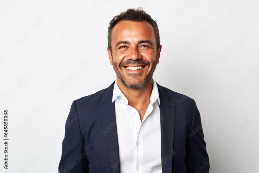 Portrait photography of a Colombian man in his 40s against a white background Portrait photography of a Colombian man in his 40s against a white background