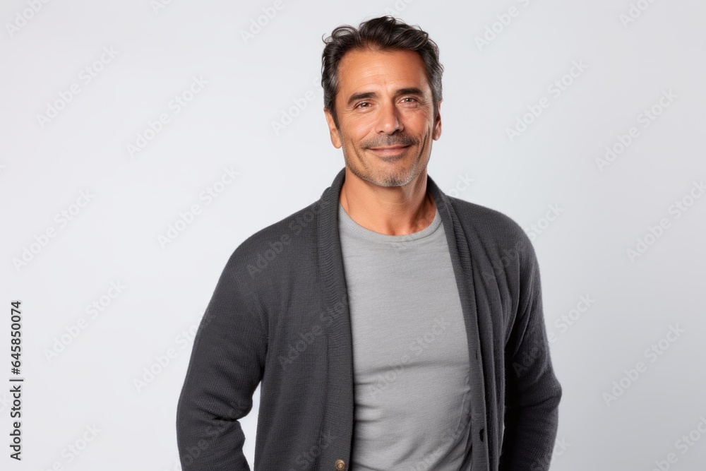 Portrait photography of a Colombian man in his 40s against a white background Portrait photography of a Colombian man in his 40s against a white background