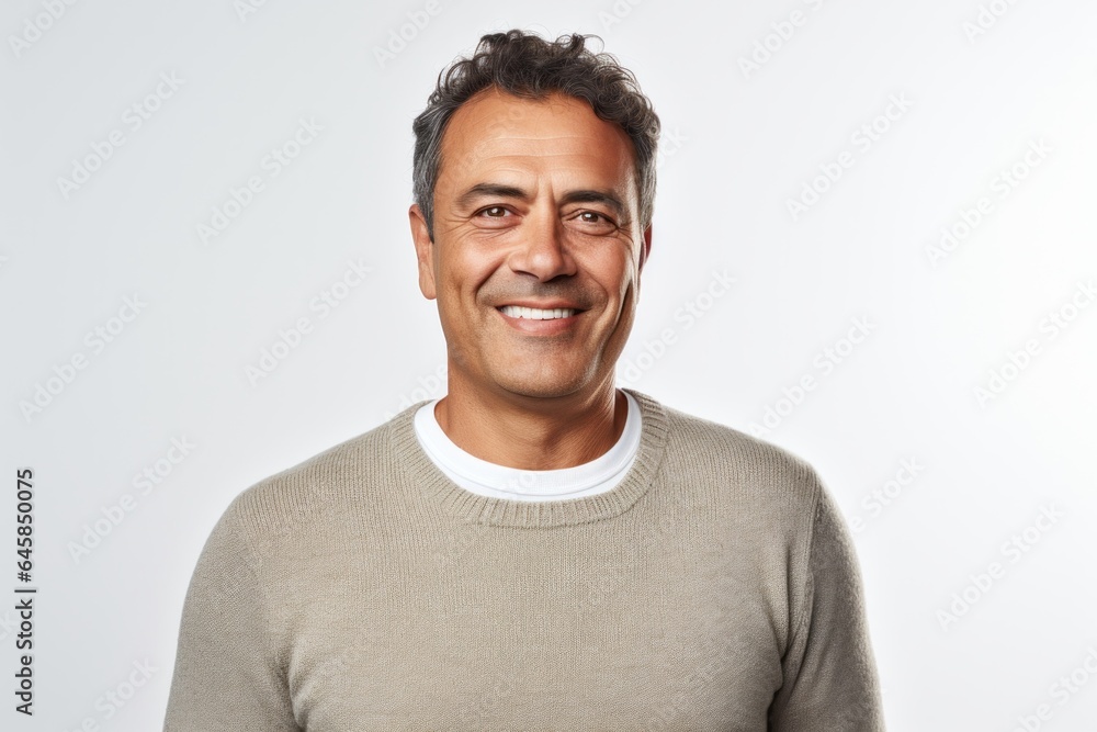 Portrait photography of a Colombian man in his 40s against a white background Portrait photography of a Colombian man in his 40s against a white background