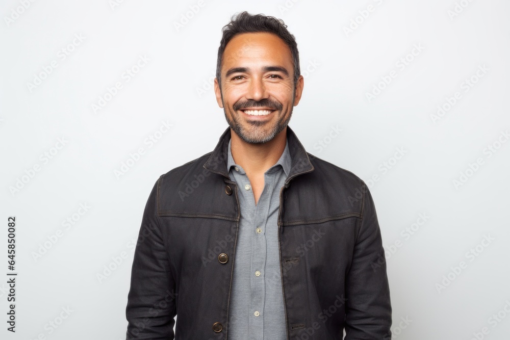 Portrait photography of a Colombian man in his 40s against a white background Portrait photography of a Colombian man in his 40s against a white background