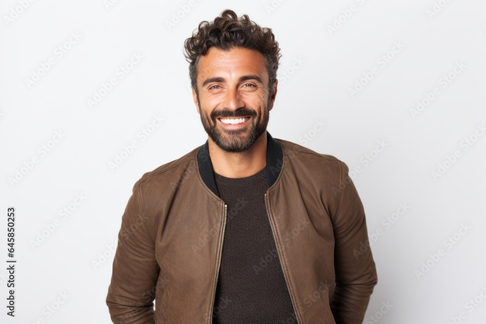 Portrait photography of a cheerful Italian man in his 30s against a white background Portrait photography of a cheerful Italian man in his 30s against a white background