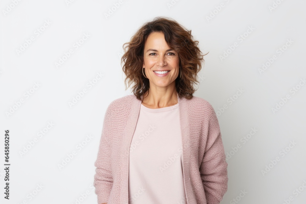 Portrait photography of a Italian woman in her 40s against a white background Portrait photography of a Italian woman in her 40s against a white background