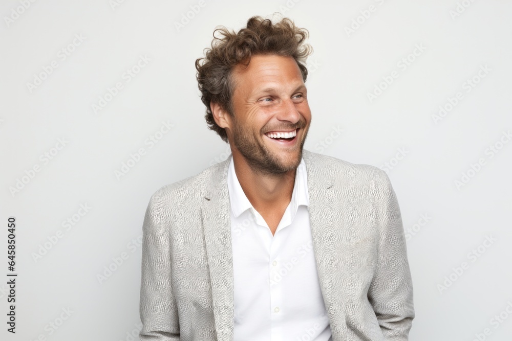 Portrait photography of a cheerful Swedish man in his 30s against a white background Portrait photography of a cheerful Swedish man in his 30s against a white background