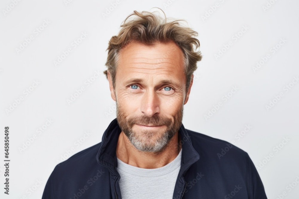 Medium shot portrait photography of a Swedish man in his 40s against a white background Medium shot portrait photography of a Swedish man in his 40s against a white background