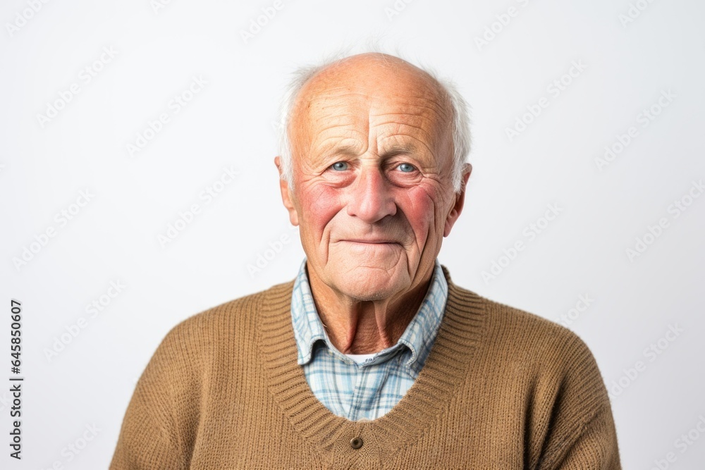 Portrait photography of a Swedish man in his 80s against a white background Portrait photography of a Swedish man in his 80s against a white background