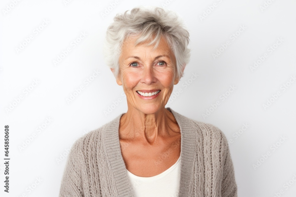 Group portrait photography of a Swedish woman in her 80s against a white background Group portrait photography of a Swedish woman in her 80s against a white background