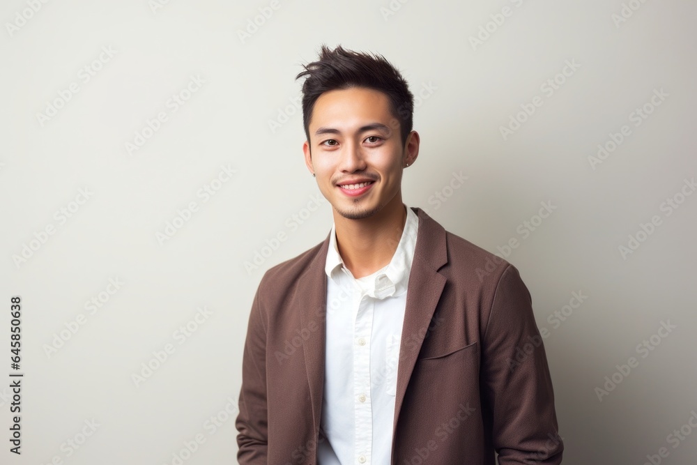Medium shot portrait photography of a Vietnamese man in his 20s against a minimalist or empty room background Medium shot portrait photography of a Vietnamese man in his 20s against a minimalist or empty room background