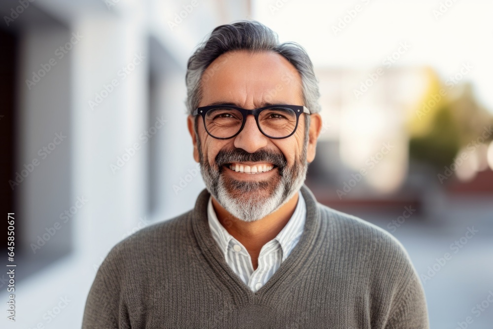 Medium shot portrait photography of a Peruvian man in his 50s against a minimalist or empty room background Medium shot portrait photography of a Peruvian man in his 50s against a minimalist or empty room background