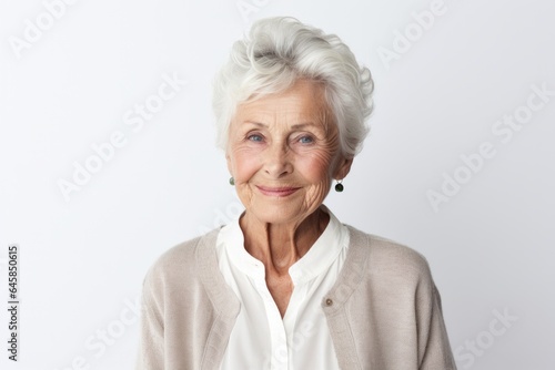 Portrait photography of a Swedish woman in her 90s against a white background