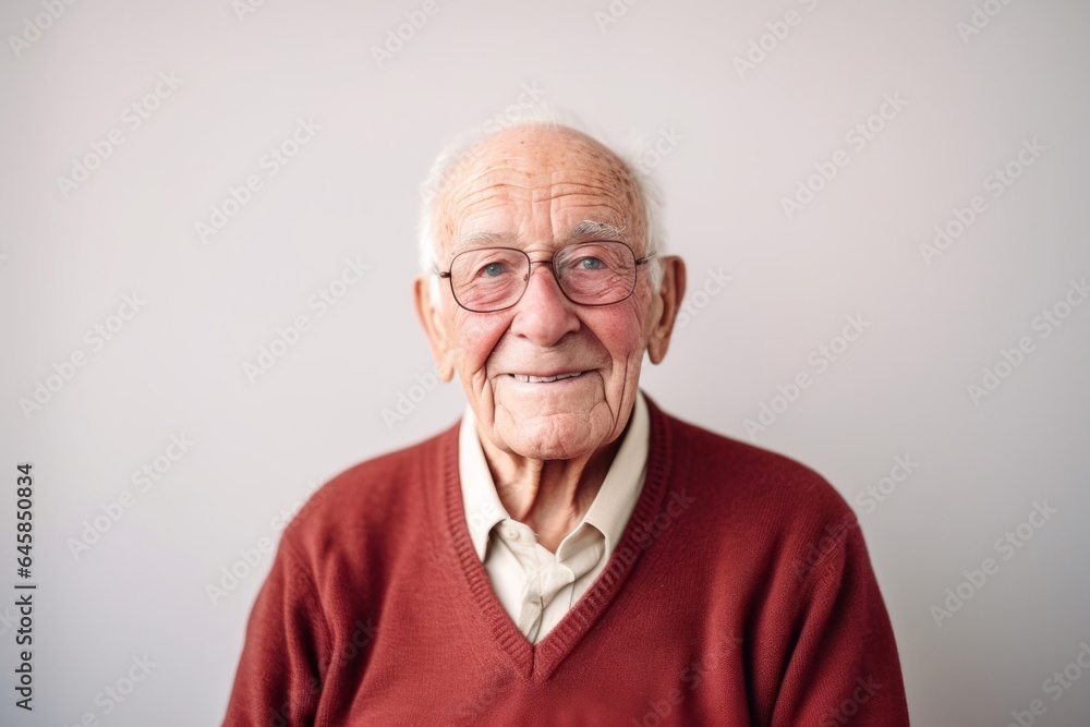Obraz premium Medium shot portrait photography of a 100-year-old elderly Swedish man against a minimalist or empty room background