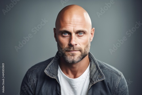 Close-up portrait photography of a Swedish man in his 30s against a minimalist or empty room background