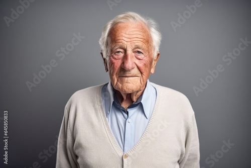 Medium shot portrait photography of a 100-year-old elderly Swedish man against a minimalist or empty room background