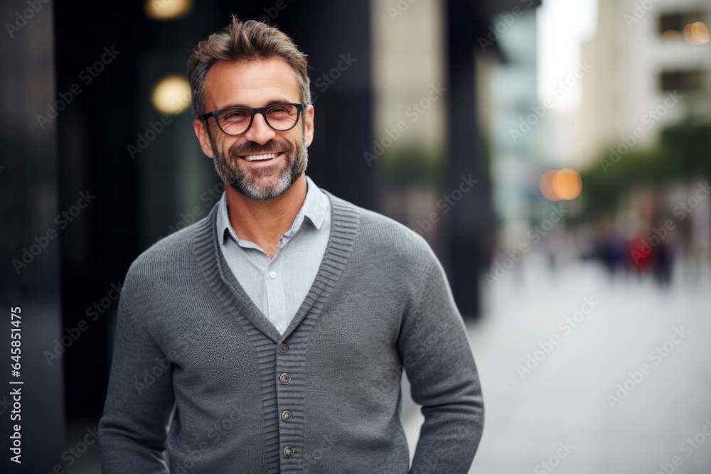 Obraz premium Portrait photography of a French man in his 40s against a modern architectural background