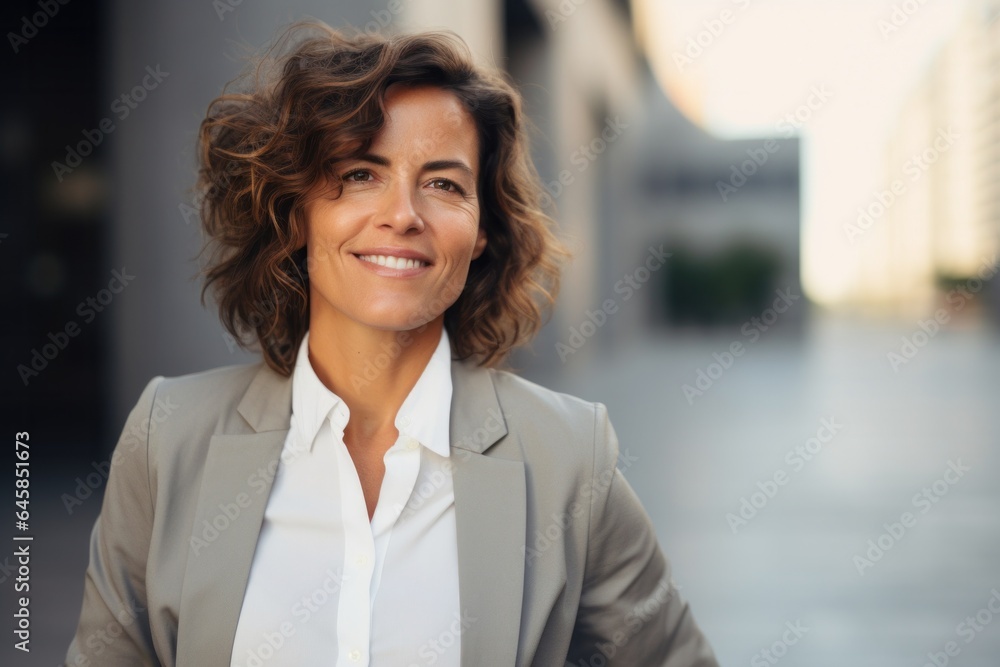 Medium shot portrait photography of a Italian woman in her 40s wearing a smart pair of trousers against a modern architectural background Medium shot portrait photography of a Italian woman in her 40s wearing a smart pair of trousers against a modern architectural background