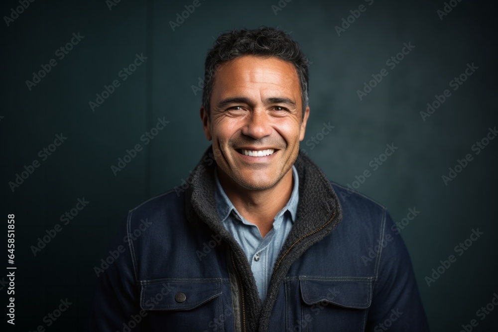 Portrait photography of a Peruvian man in his 40s against an abstract background