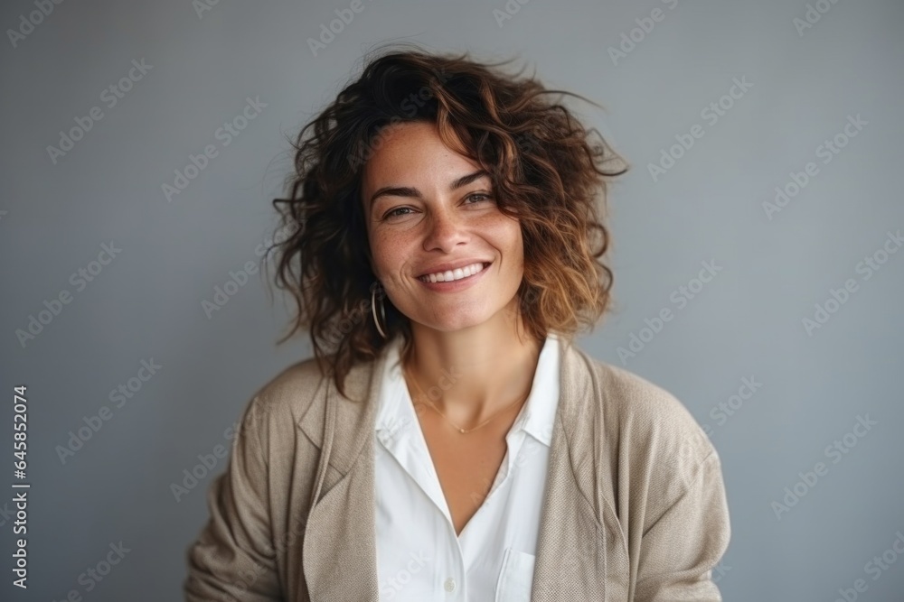 Medium shot portrait photography of a Italian woman in her 30s against an abstract background Medium shot portrait photography of a Italian woman in her 30s against an abstract background