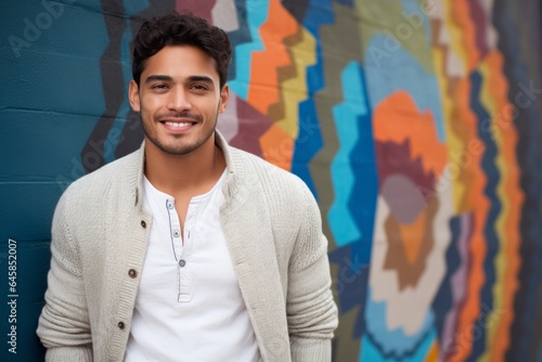Portrait photography of a Colombian man in his 20s against an abstract background