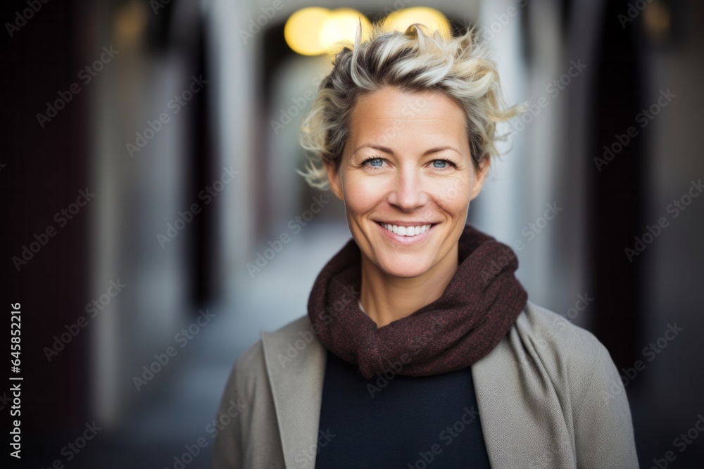 Portrait photography of a Swedish woman in her 40s against an abstract background Portrait photography of a Swedish woman in her 40s against an abstract background