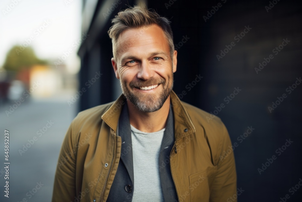 Medium shot portrait photography of a Swedish man in his 40s against an abstract background