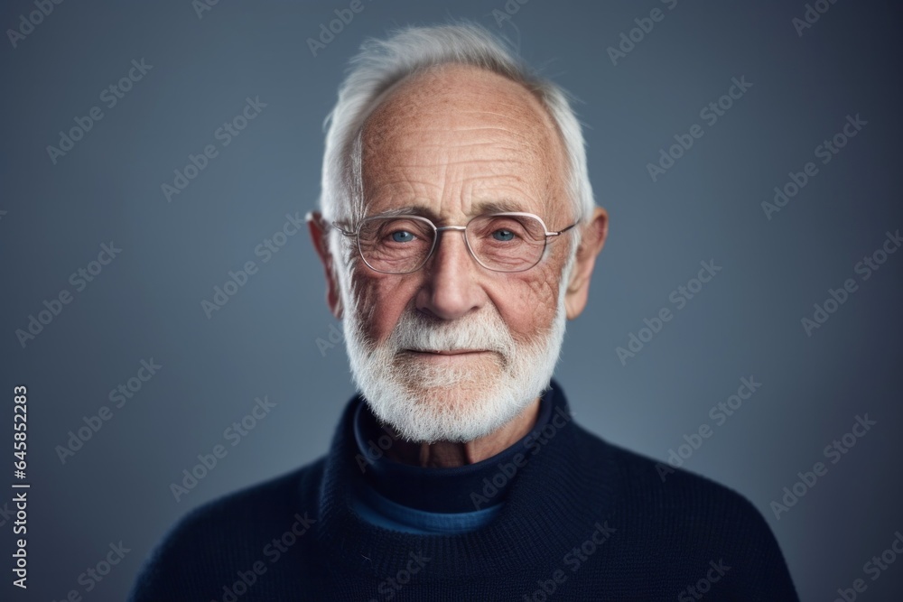 Medium shot portrait photography of a Swedish man in his 70s wearing a simple tunic against an abstract background Medium shot portrait photography of a Swedish man in his 70s wearing a simple tunic against an abstract background