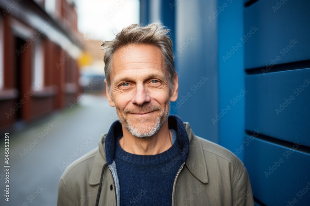 Fototapeta premium Medium shot portrait photography of a Swedish man in his 50s against an abstract background