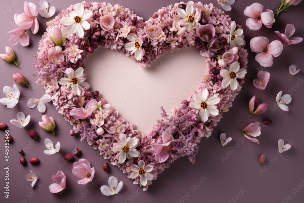pink heart frame made from flowers