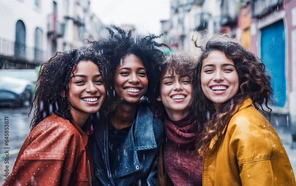 A group of women standing together during the autumn and winter seasons A group of women standing together during the autumn and winter seasons