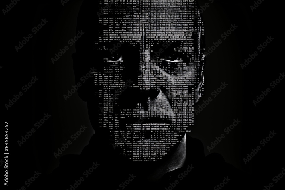 Black and white facial scan of a person in morse code Black and white facial scan of a person in morse code