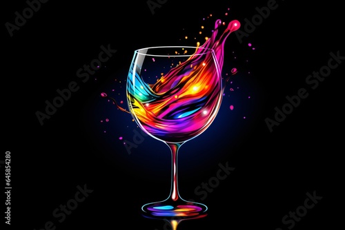 Radiant neon wine glass vector icon design