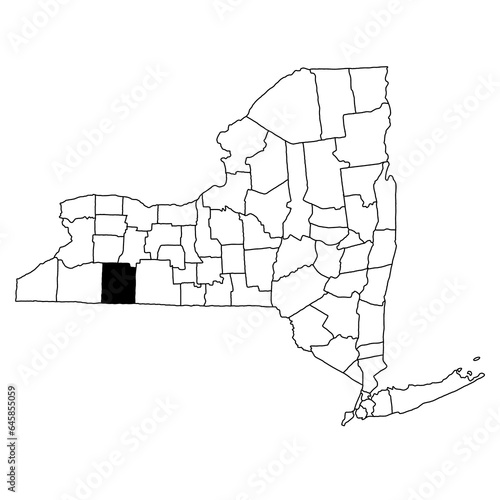 Map of allegany County in New York state on white background. single County map highlighted by black colour on New york map . photo